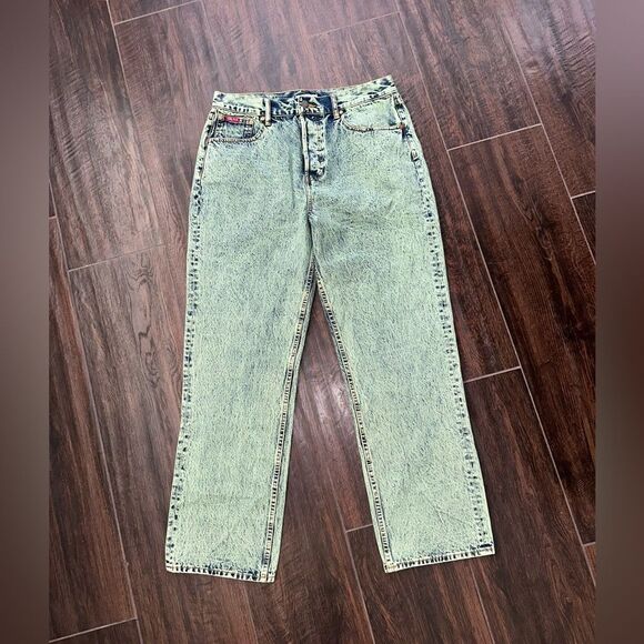Teddy Fresh High-Rise Straight-Leg Acid Wash Jeans In Vintage Green Size 33 - Picture 1 of 9